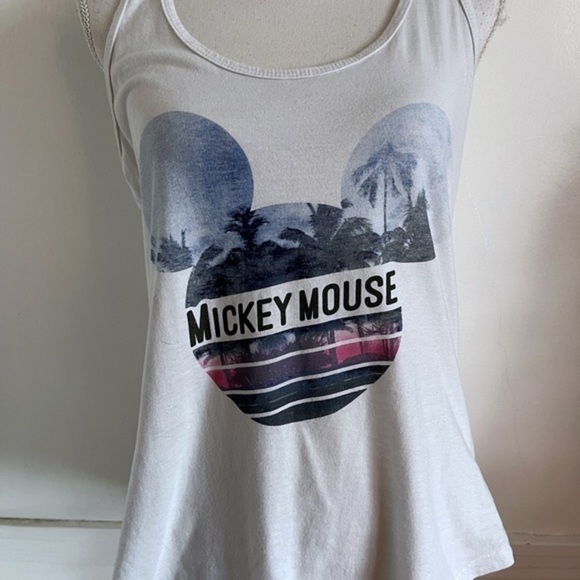 Disney • Blue White Mickey Mouse Palm Tree Tank Top - Picture 2 of 5